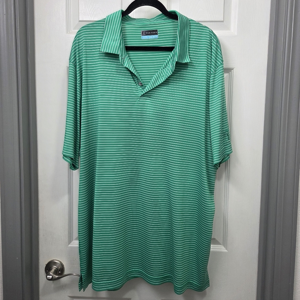 PGA Tour Men's Green & White Striped Polo Shirt Size XXL Golf Active Summer